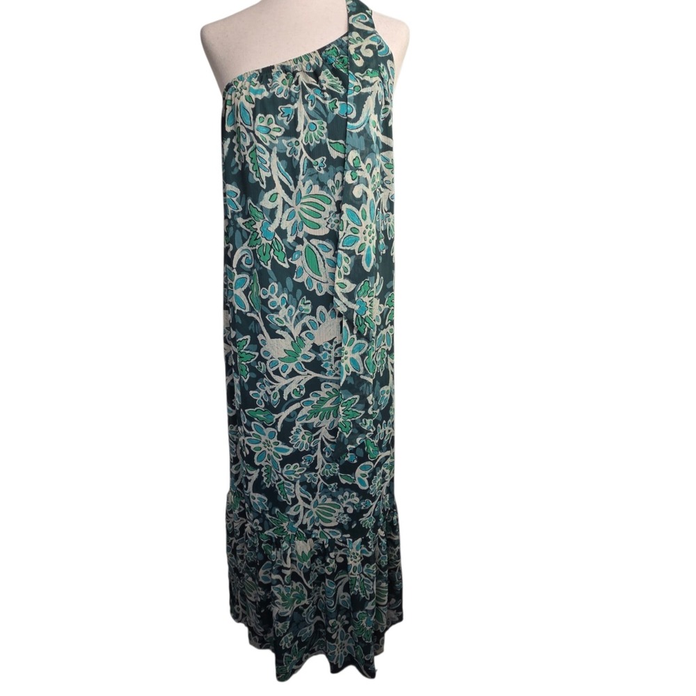 NEW Loft Green One Shoulder Lined Flowy Maxi Dress SZ S Tropical Resort Beach